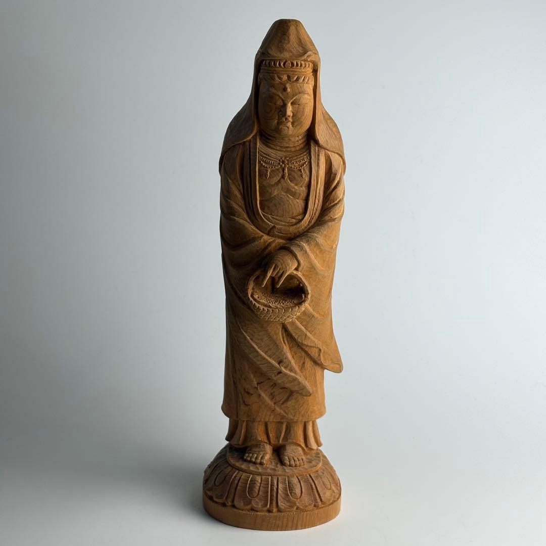 都竹峰仙 木彫 魚藍観音立像 共箱 飛騨高山 仏像 仏教美術