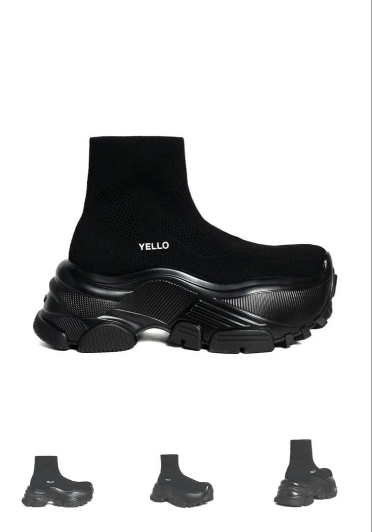 YELLO ブラック ニット ハイカットブーツ
