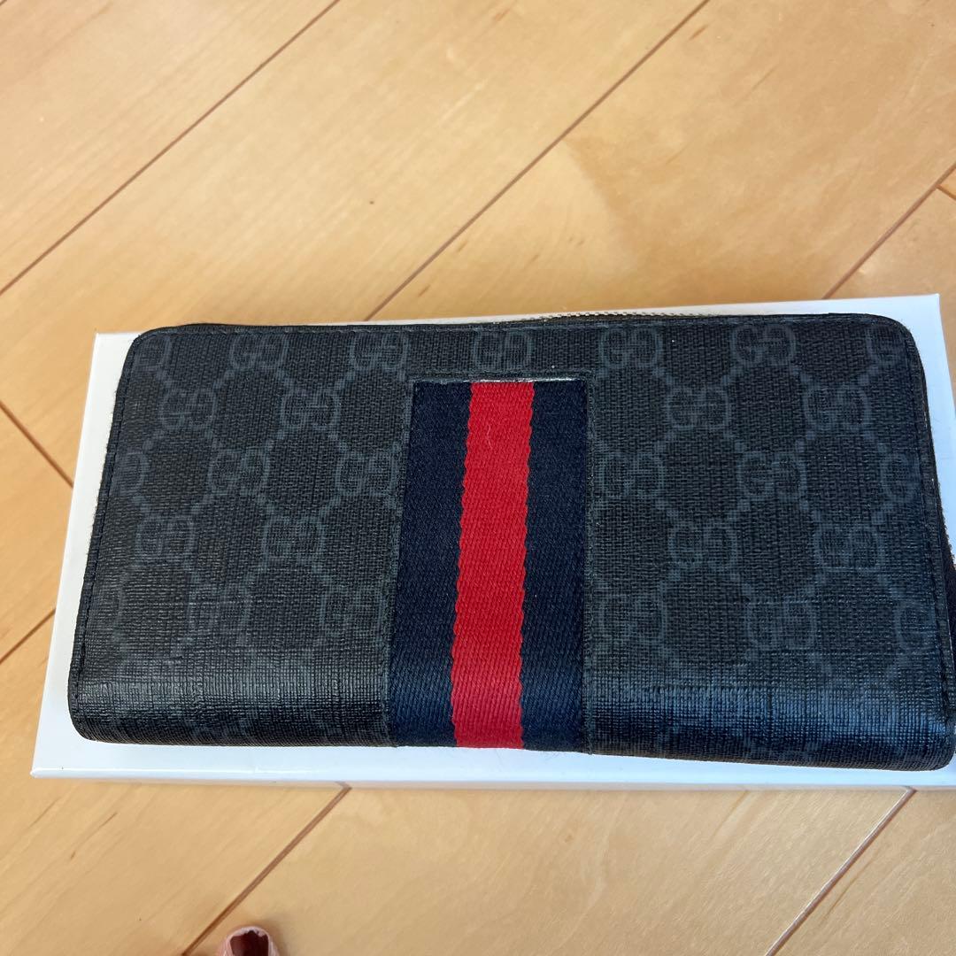 中古　GUCCI GGパターン 長財布 ブラック/レッド/ネイビー