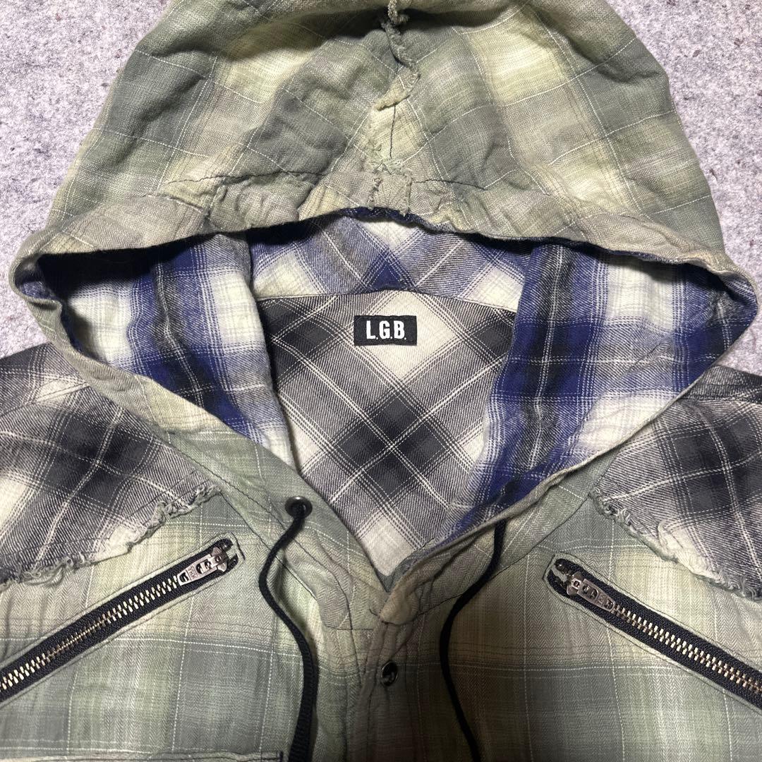 LGB フード付きチェックネルシャツ