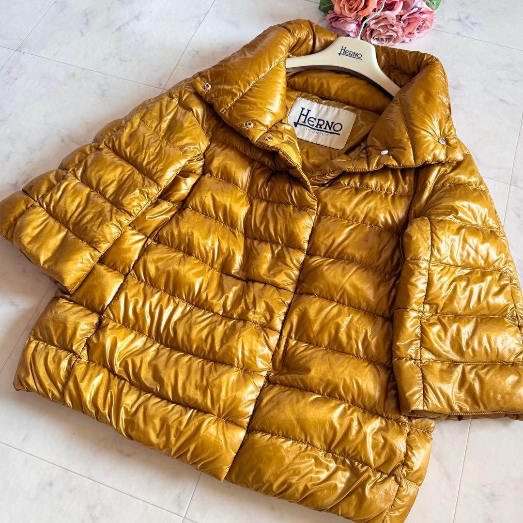 人気★HERNO ICONICO アミンタ 軽量 ダウンコート 42 キャメル