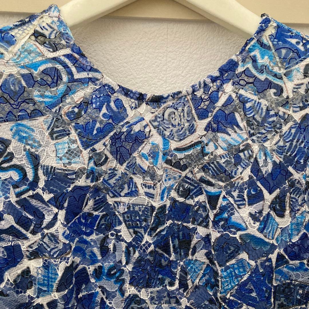 【新品】青系花柄レースワンピース・五分袖・スペインとふくさの2点セット