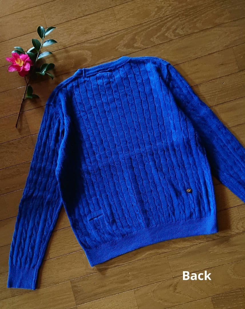 45R☆コットンストレッチガーゼ＊ケーブルニットソーの908クリュー/ブルー♪