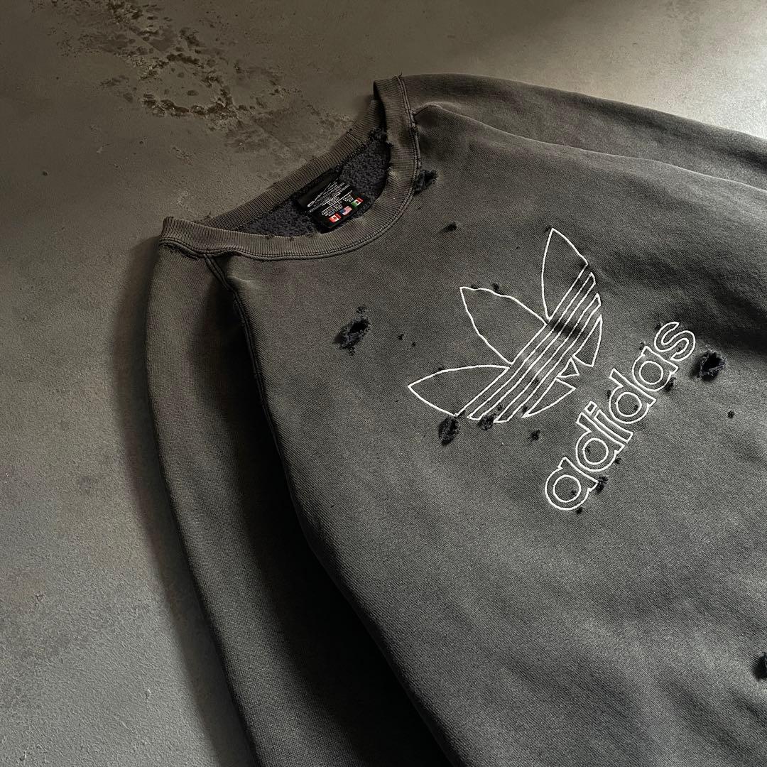 80's 万国旗タグ“adidas”墨黒“USA製”boro sweat