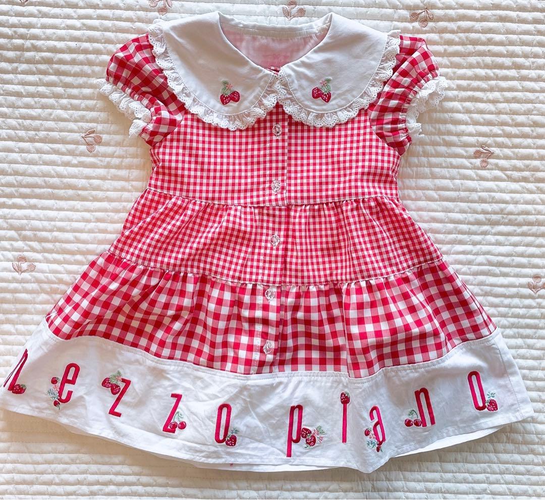 80 メゾピアノ ロゴ ワンピース ギンガム