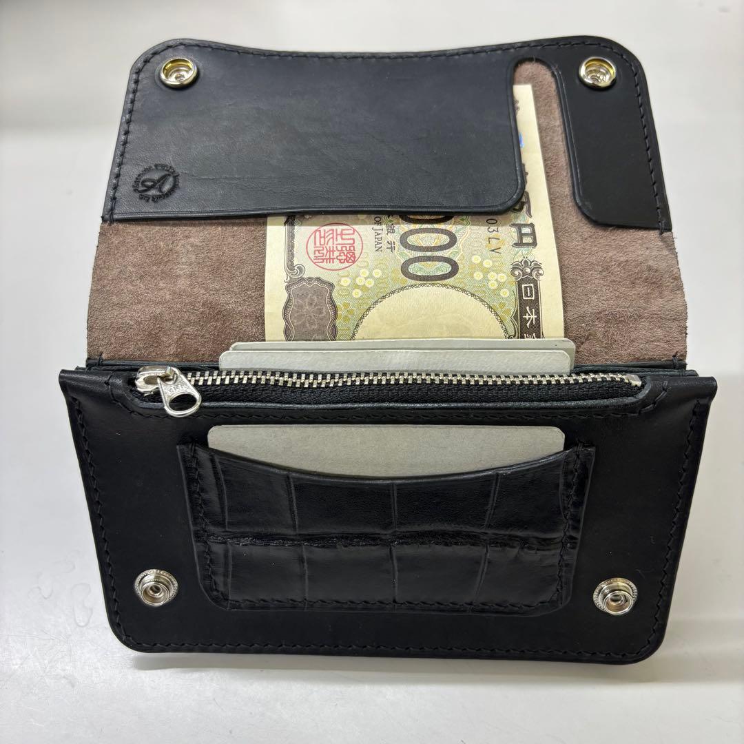 user【ブラック&クロコダイル】ミドルトラッカーウォレット