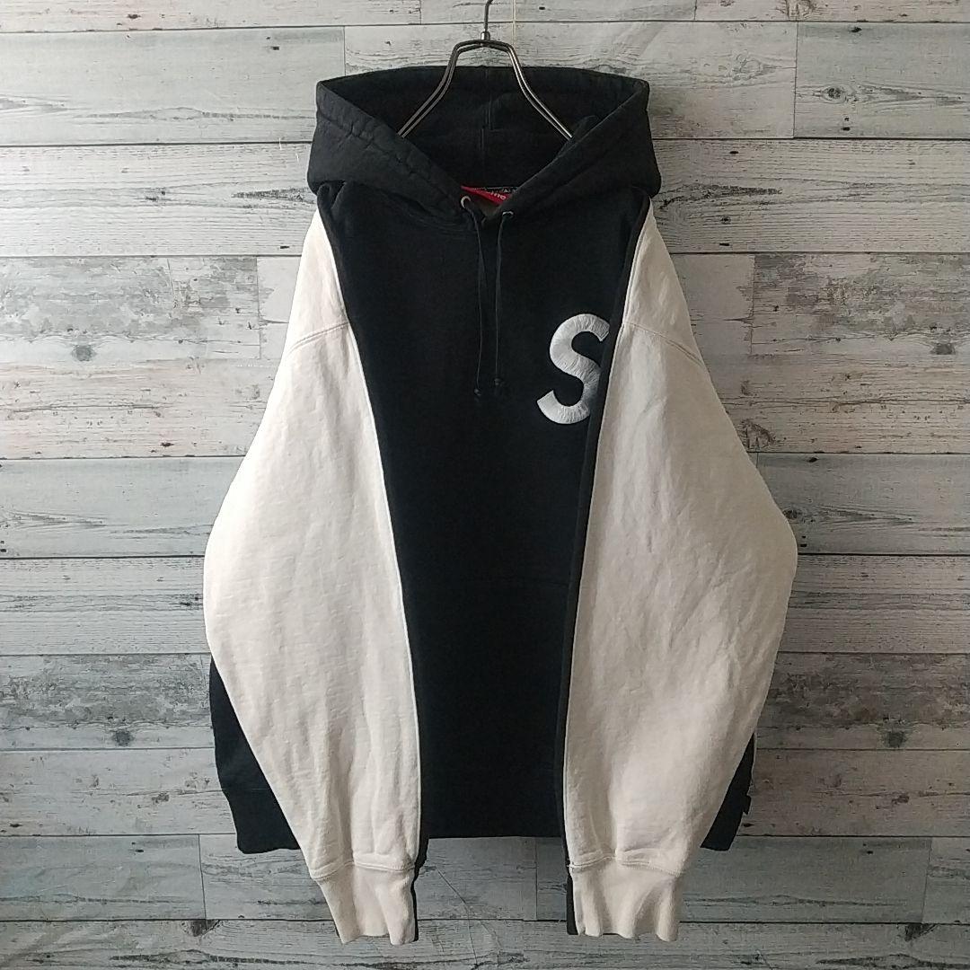 人気サイズ・デザイン☆シュプリーム 刺繍 Sロゴ パーカー バイカラー XL相当