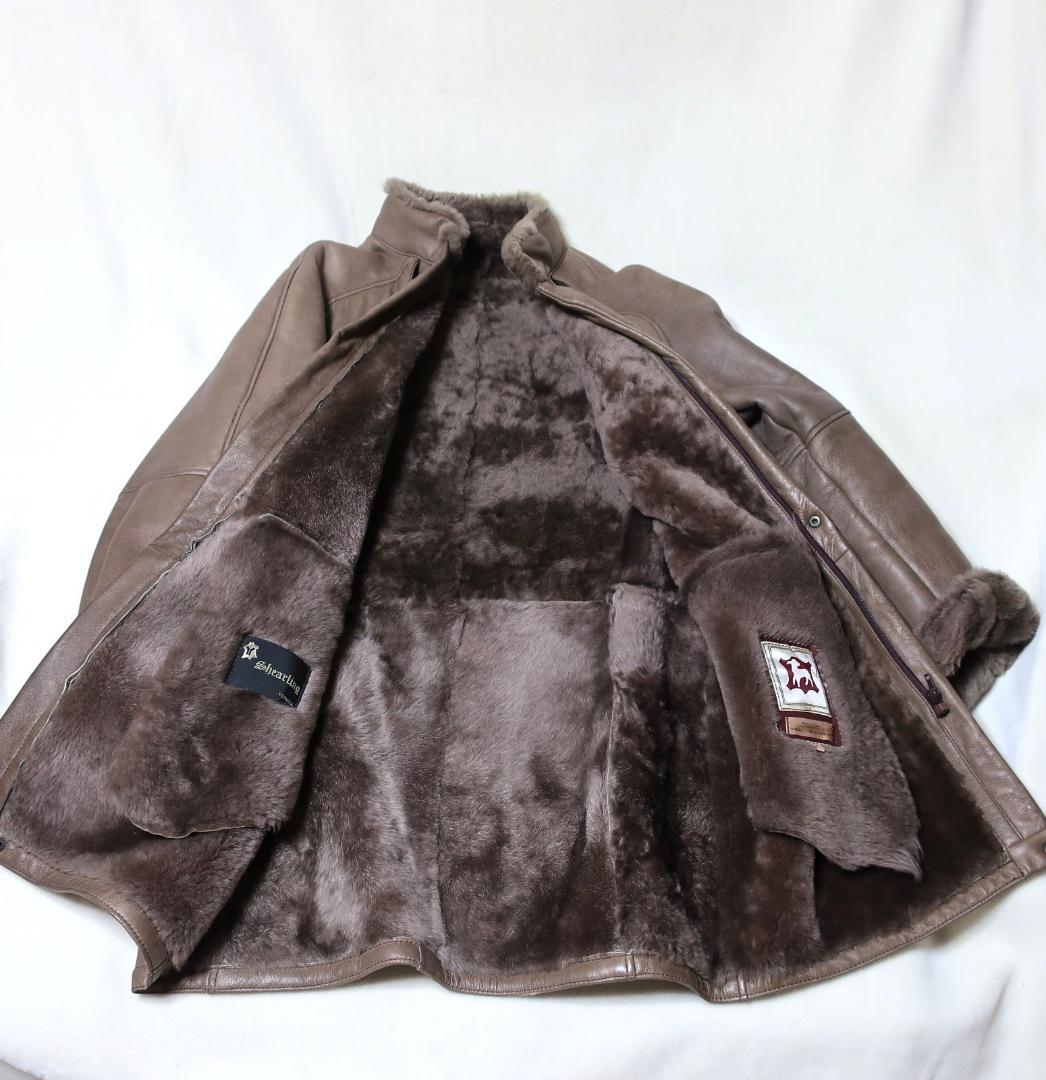 ヴィンテージ メンズスペイン製ムートンコート ラムレザーシアリングコート 茶系