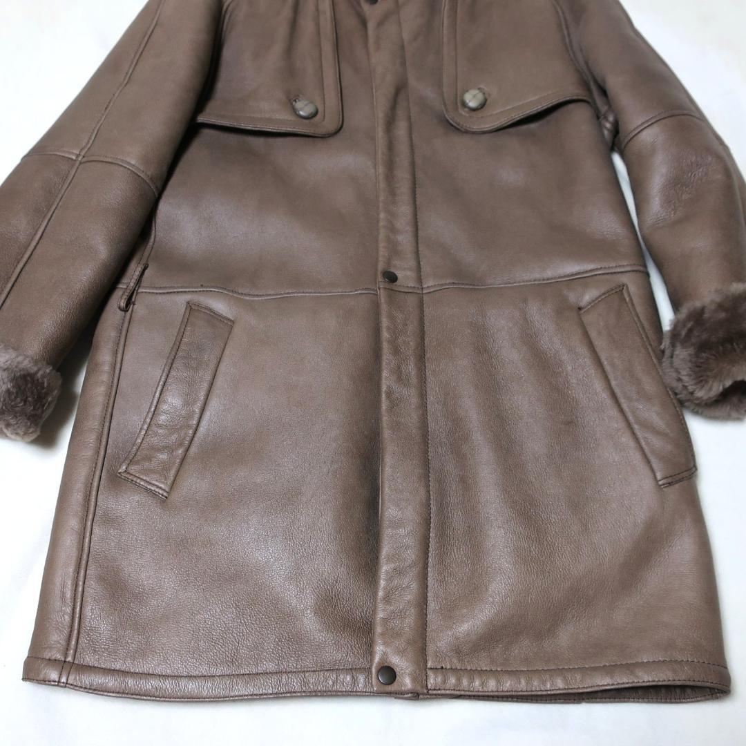 ヴィンテージ メンズスペイン製ムートンコート ラムレザーシアリングコート 茶系