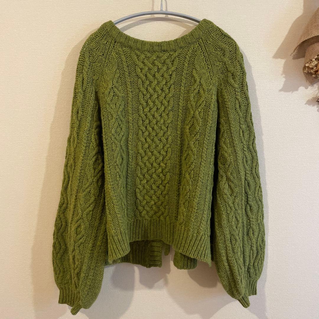 fig London グリーン　ニット　カーディガン