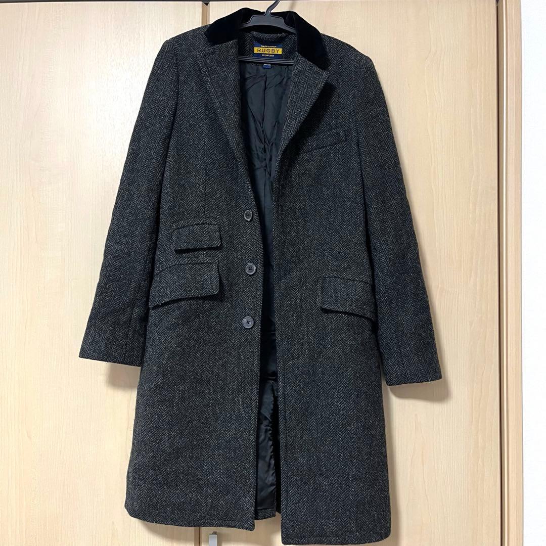 美品 ポロラルフローレンラグビー ロングウールコート グレー 150