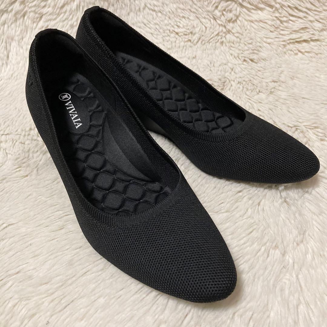 美品VIVAIA パンプス ウェッジソール ブラック メッシュ ニット ヒール
