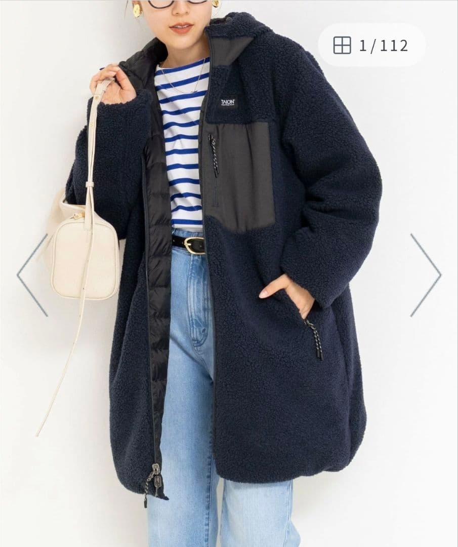 【TAION/タイオン】別注ボア×ダウンフードコートリバーシブル ネイビー S