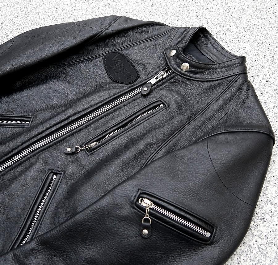 極美品 XS シボ革 VANSON シングルライダース ジャケット 黒