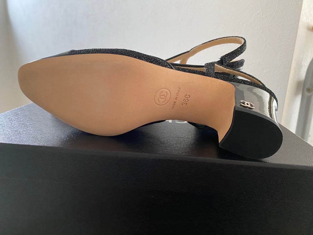 新品 CHANEL シャネル スリングバック シューズ ブラック ラメ