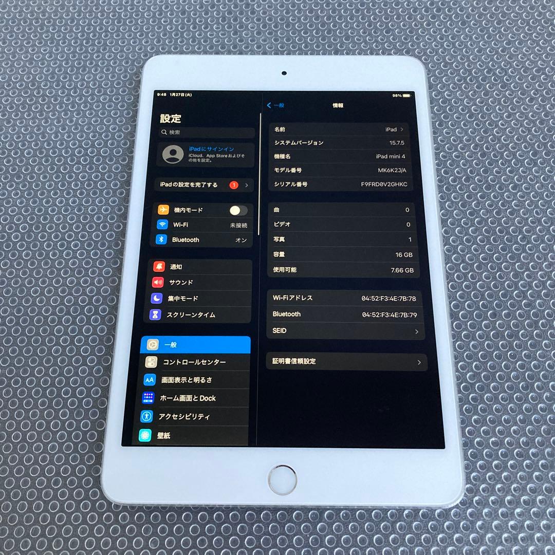 3998 美品☆電池最良好☆iPad mini4 16GB WIFIモデル☆