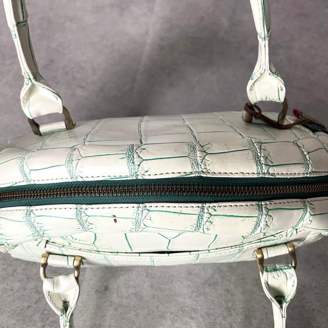 希少カラー 目地染 イビサ クロコダイル マット ミニボストン バニラ グリーン