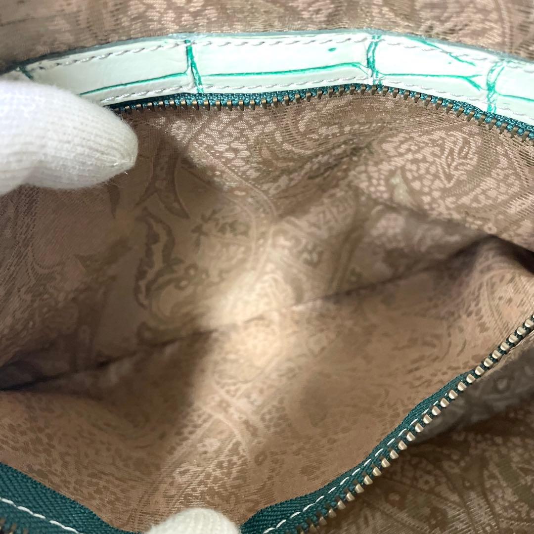 希少カラー 目地染 イビサ クロコダイル マット ミニボストン バニラ グリーン