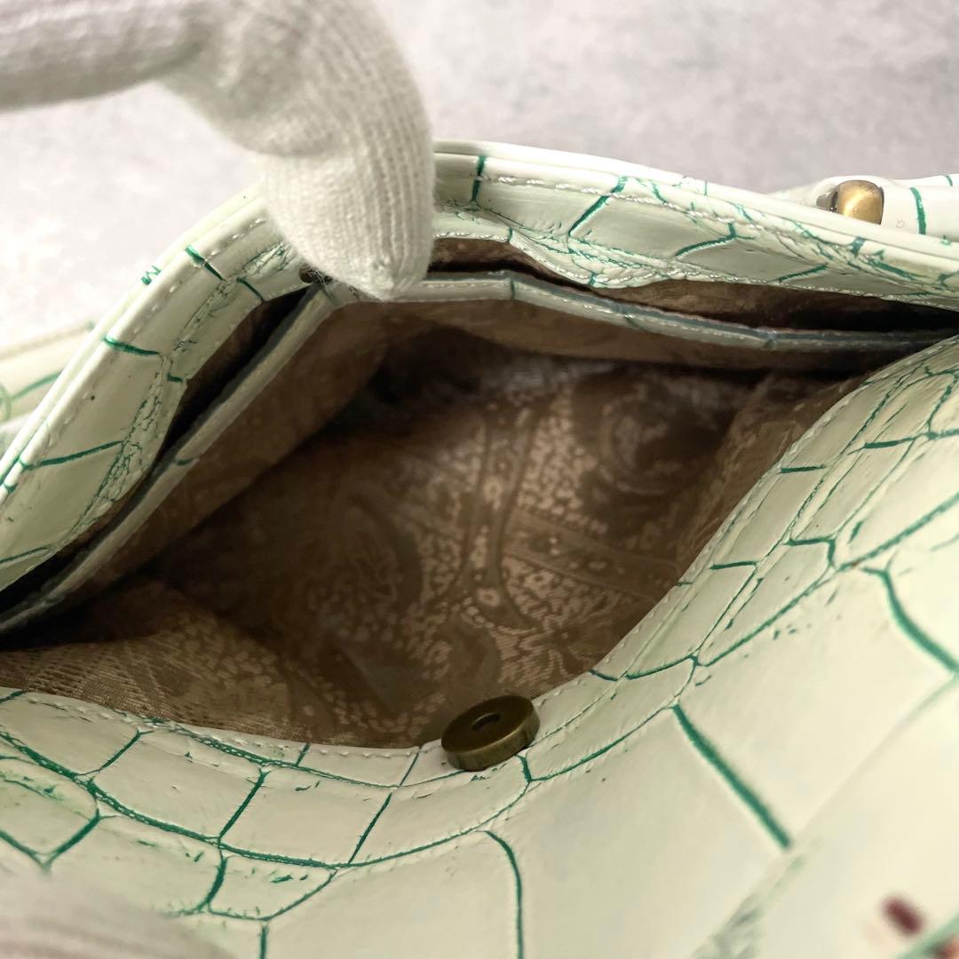 希少カラー 目地染 イビサ クロコダイル マット ミニボストン バニラ グリーン