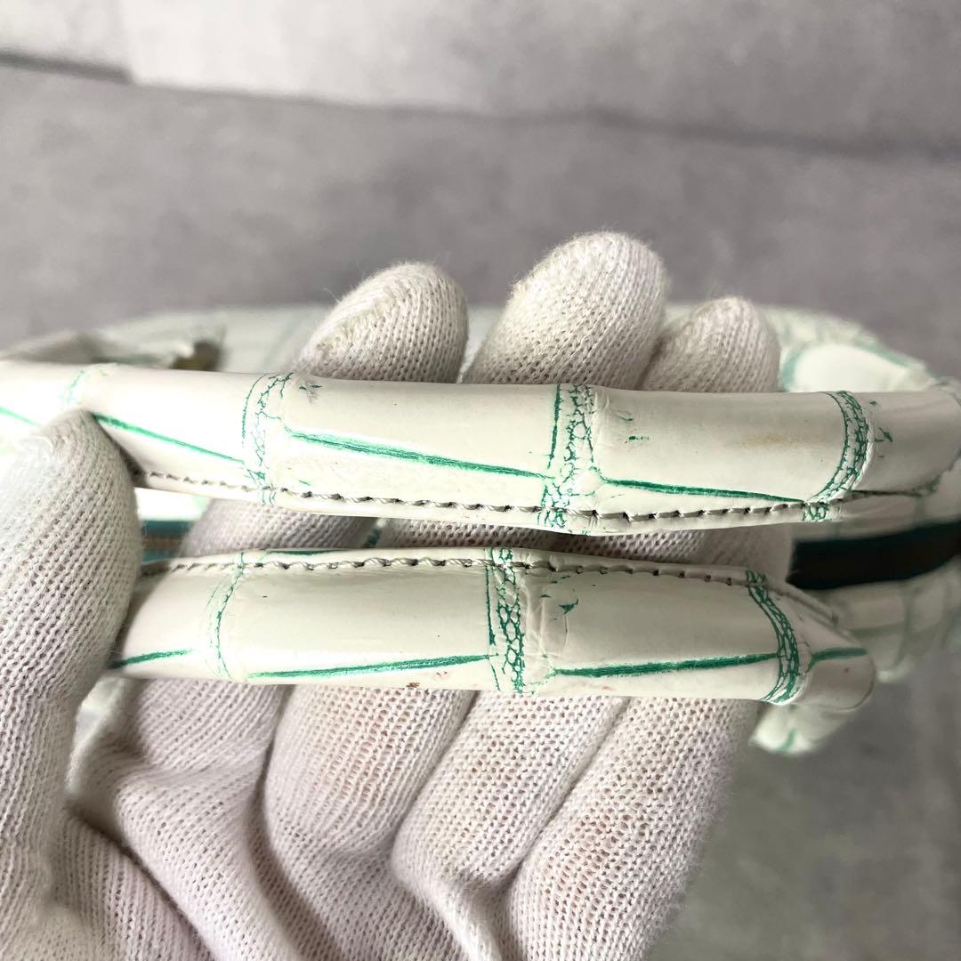 希少カラー 目地染 イビサ クロコダイル マット ミニボストン バニラ グリーン