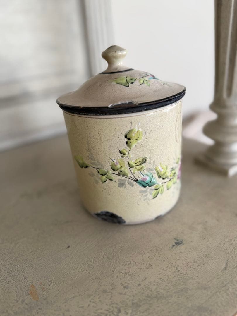 フランスアンティークレアなハンドペイントクリーム色cafeキャニスター