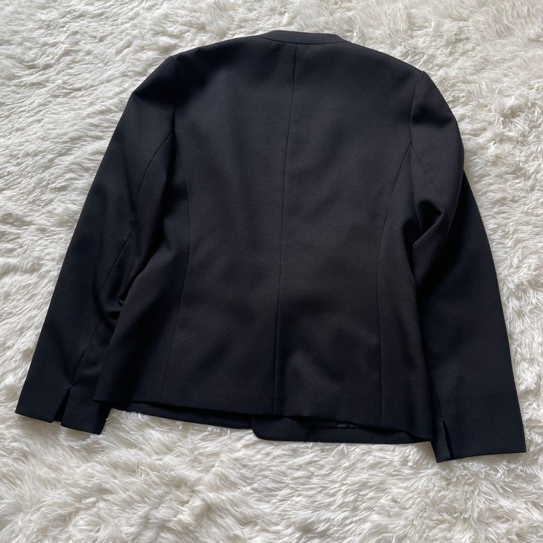 【美品】コムサイズム　パンツスーツ　セットアップ　ノーカラー　セレモニー　黒喪服