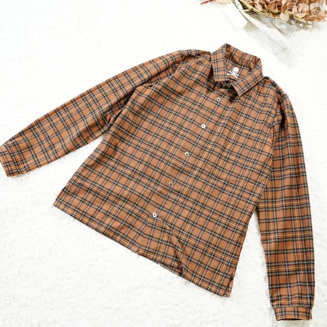 【極美品】MASTER MIND　刺繍ロゴリバーシブルチェックネルシャツ　L　茶