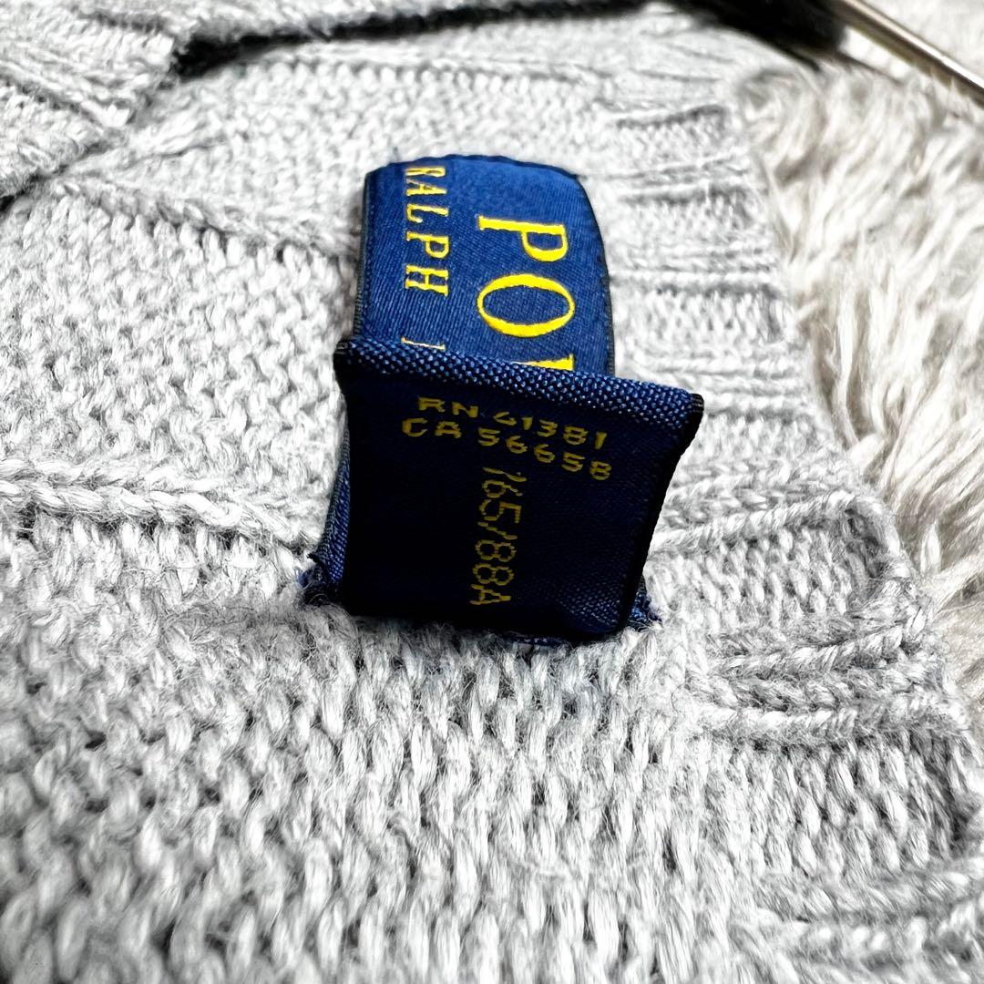 ポロラルフローレン　コットン ケーブルニット セーター XL相当 グレー 美品