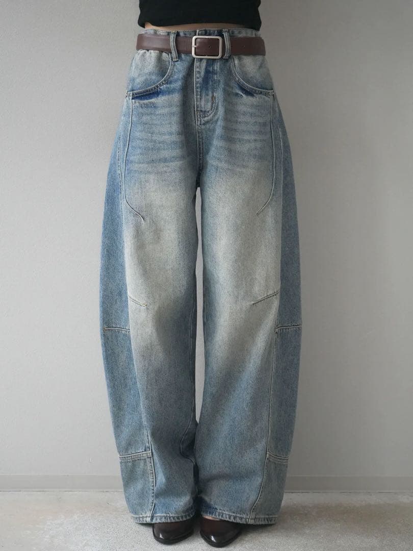 Lumier ベルト付カーブデニムパンツ