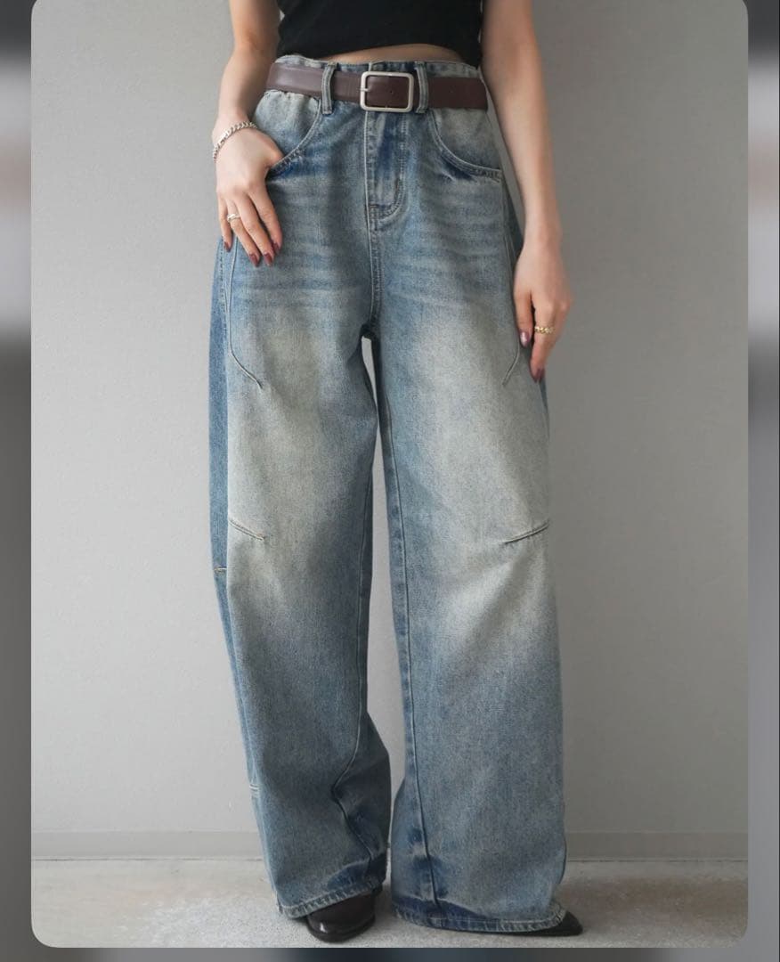 Lumier ベルト付カーブデニムパンツ