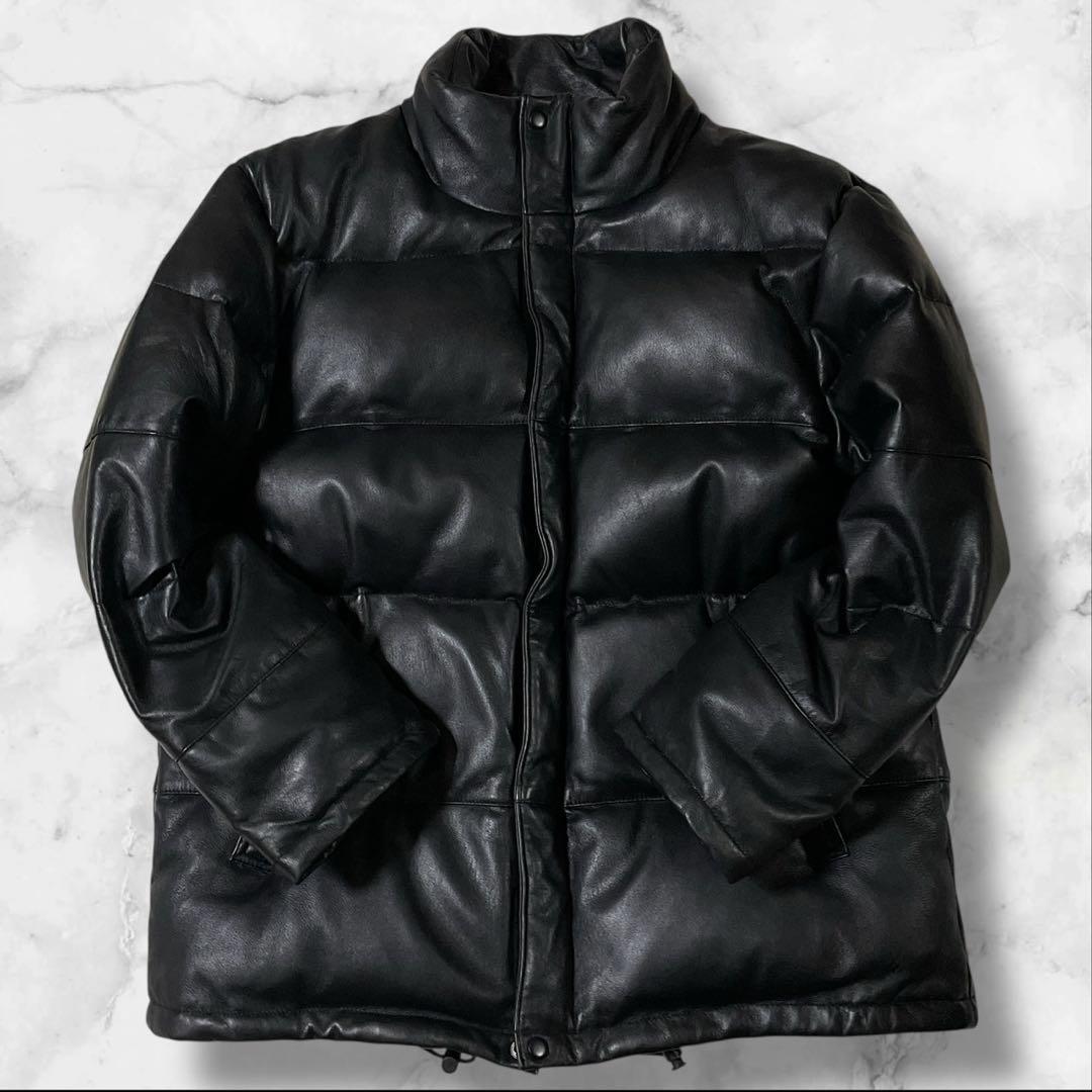 【美品】AVIREX 全面ラムレザー ダウンジャケット ブラック サイズL