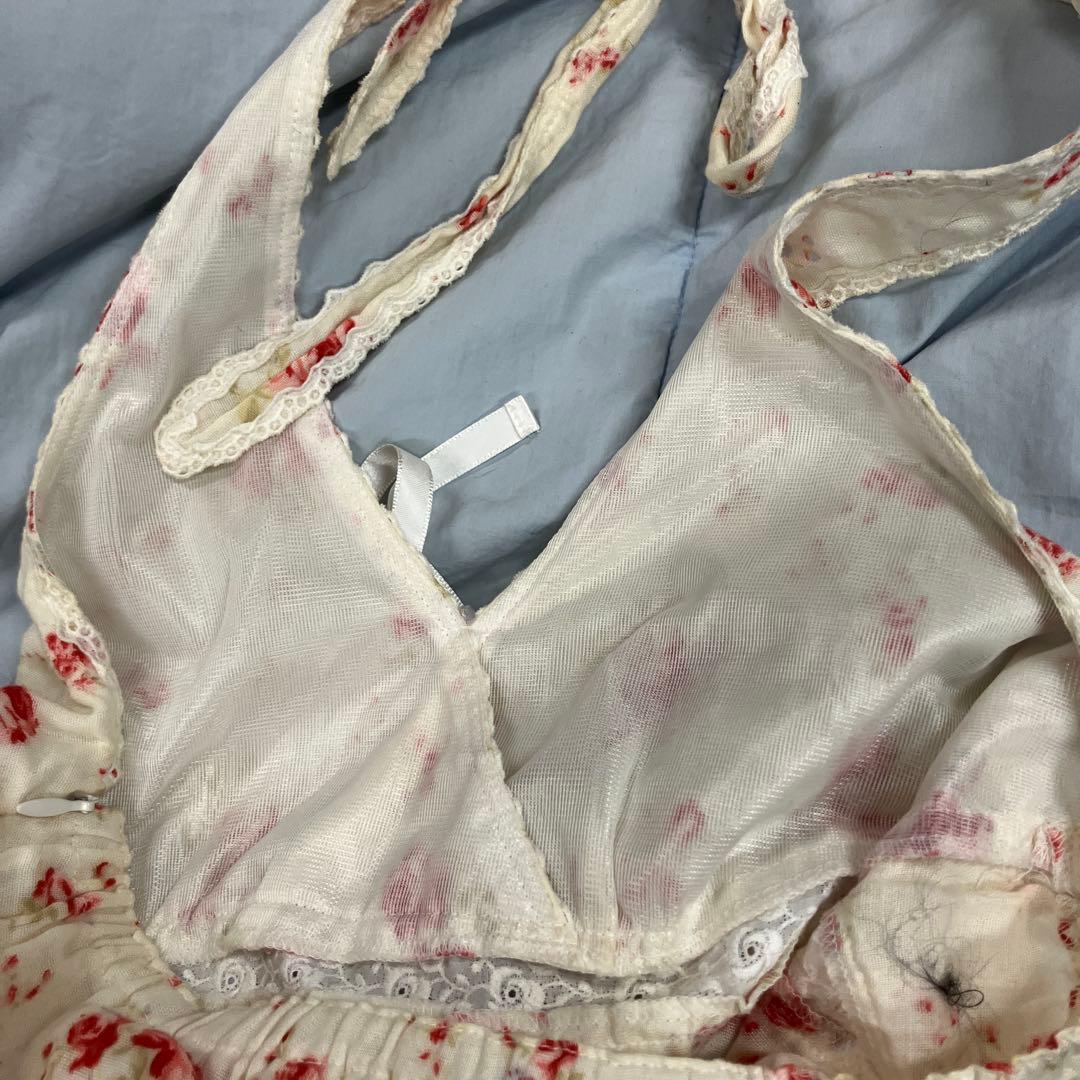 リズリサフラワープリントホルターネックレースリボンキャミソール