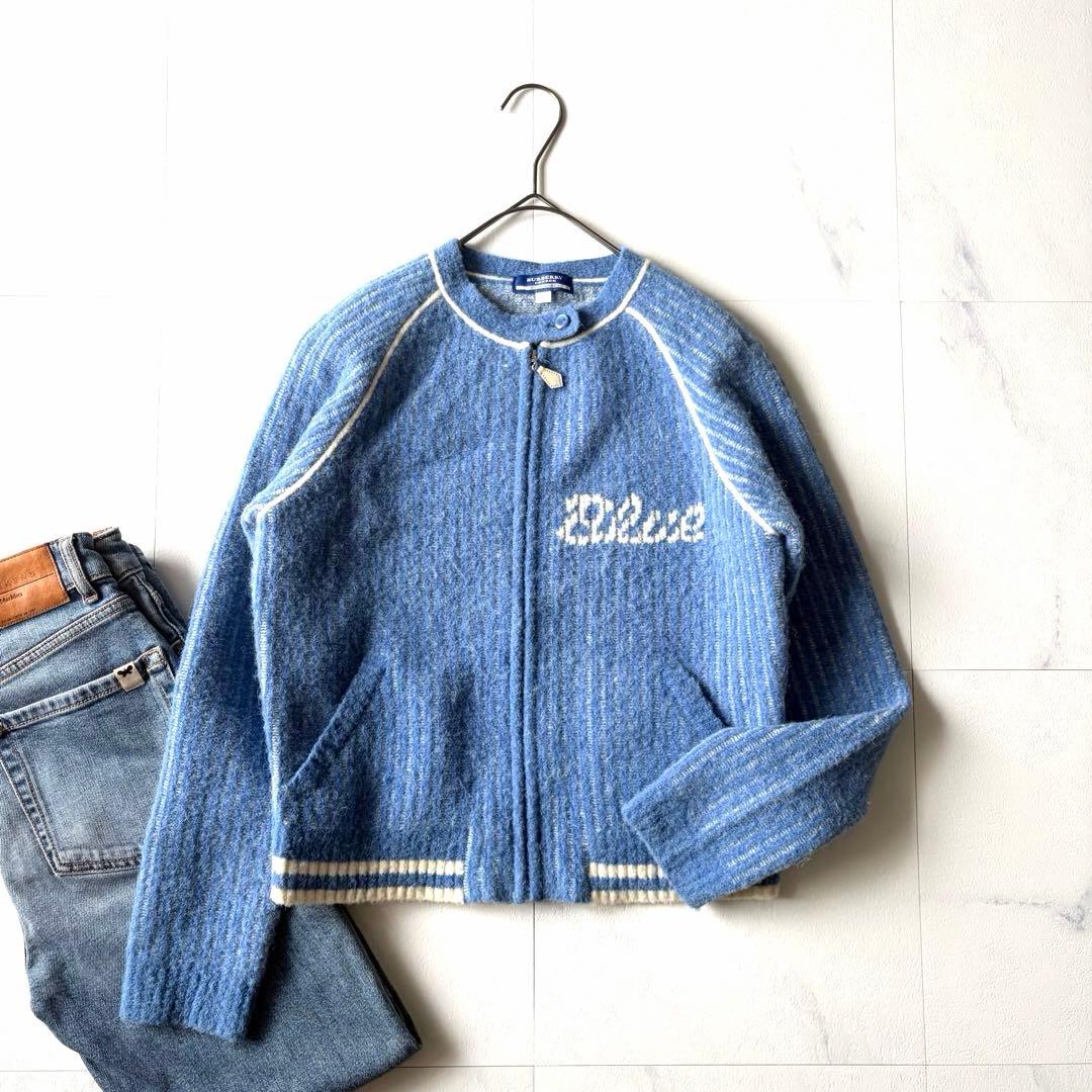 バーバリーブルーレーベル　アルパカ混　ジップアップ　カーディガン　M