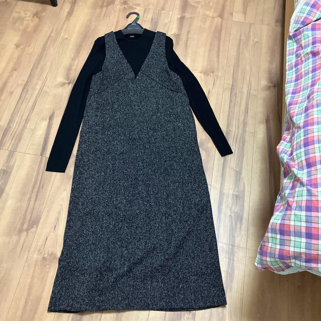 【完売品】クルーネックニット×Aラインキャミレイヤードワンピース（ニット未使用）