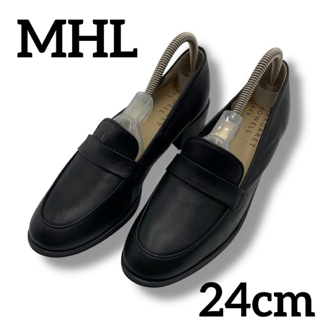 美品 MHL マーガレットハウエル レザー ヒール パンプス 革靴 ローファー