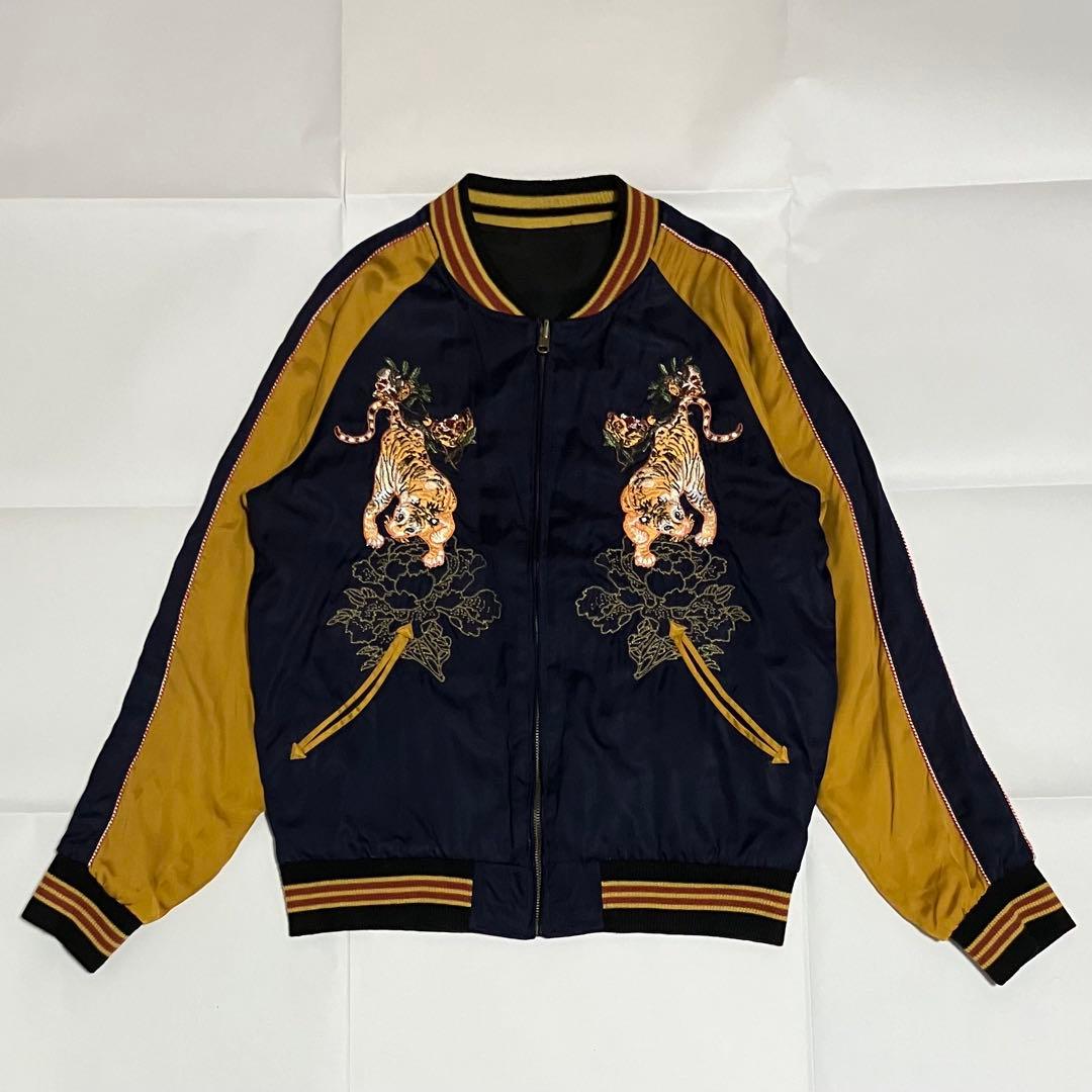 【希少】泥棒日記　スカジャン　リバーシブル　鬼子母神　虎　幾何学模様　レーヨン混