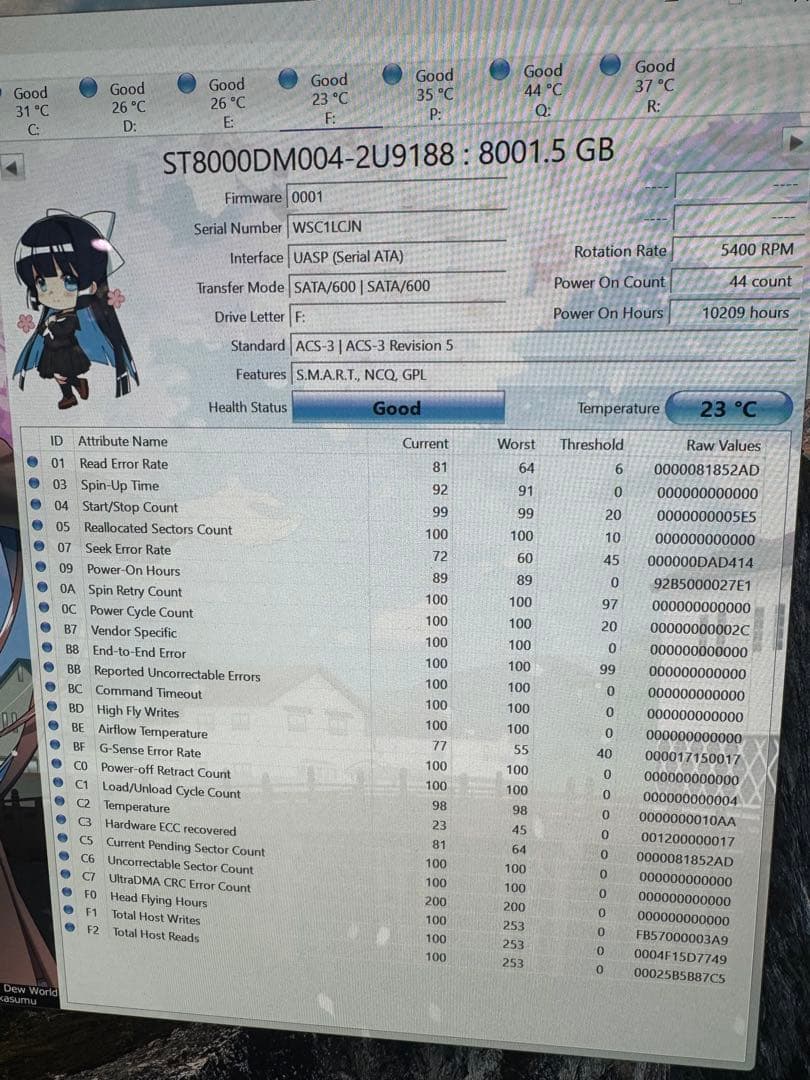 ST8000DM004 HDD 3.5インチ8TB Diskinfo 状態:正常