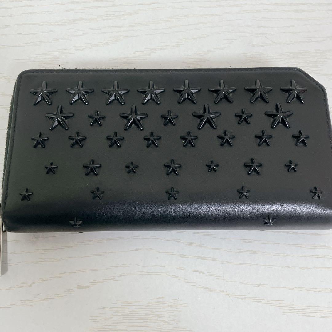 【美品】ジミーチュウ　オールブラック　スタッズ　ラウンドジップウォレット