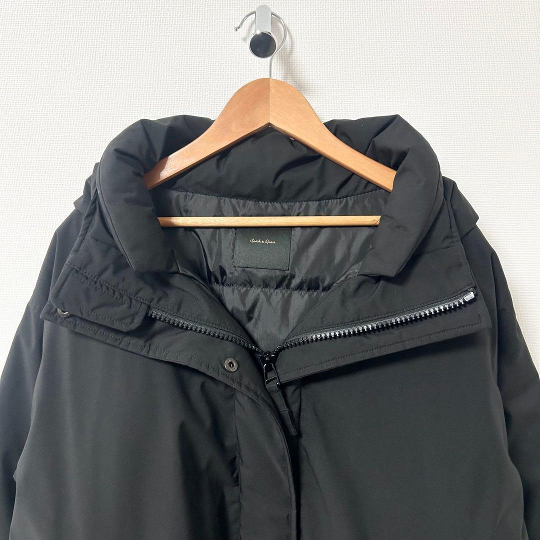 スピックアンドスパン　撥水フーデッドダウンコート　ブラック　38