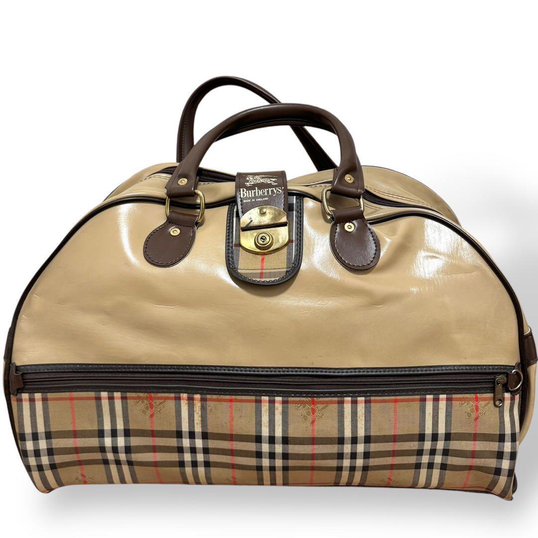 希少　バーバリー　ボストンバッグ　ノバチェック　大容量　旅行　出張　ロゴ　良品