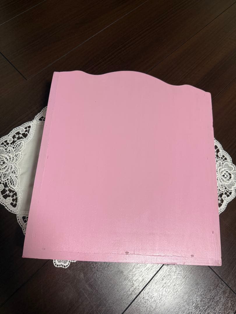 トールペイント作品　ピンクの薔薇とリボン柄　木製収納ボックス