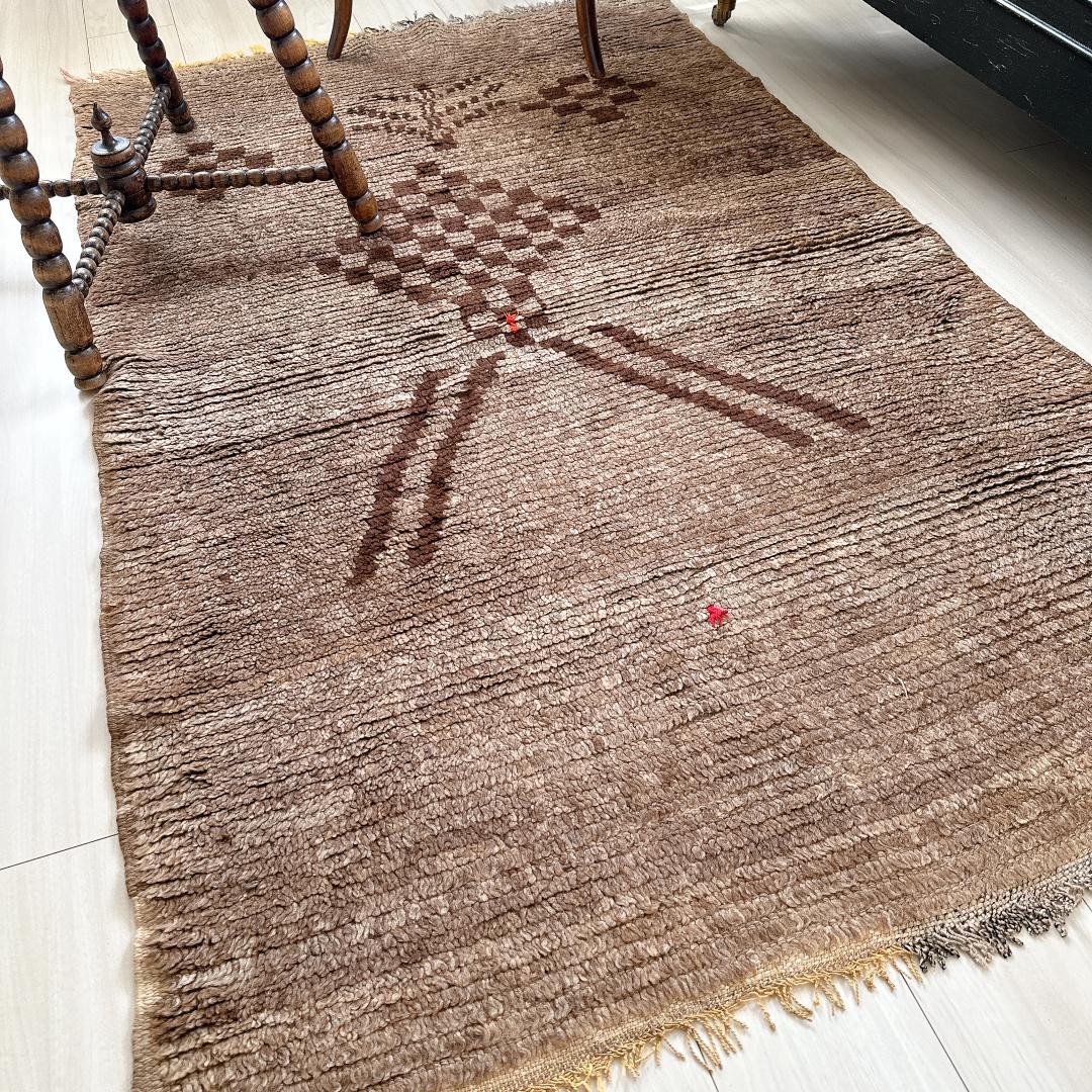 モロッコ製ヴィンテージラグ132 レア ブラウン グレージュ ベージュ ブジャド