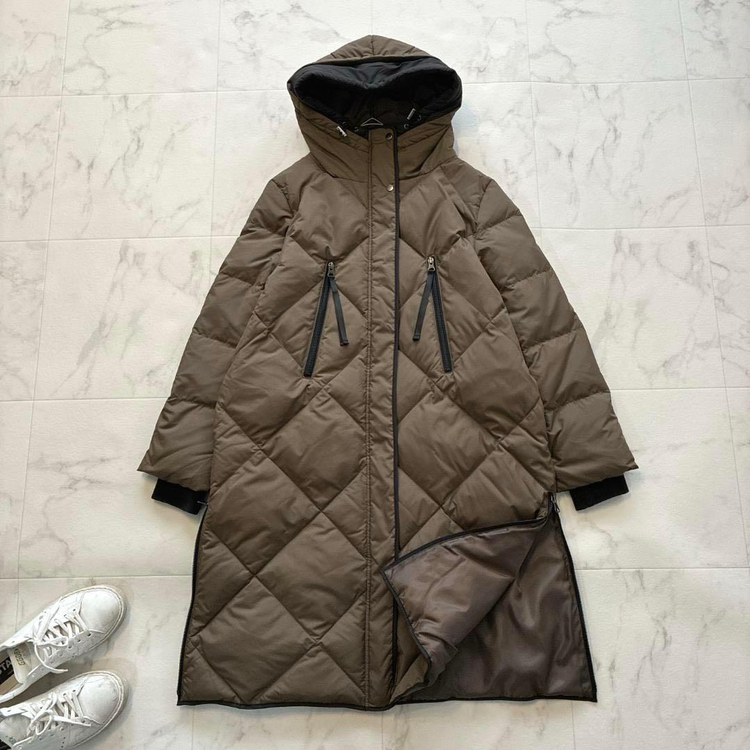美品 スコットクラブ♡バイカラーロングダウンコート カーキ キルティング 9号