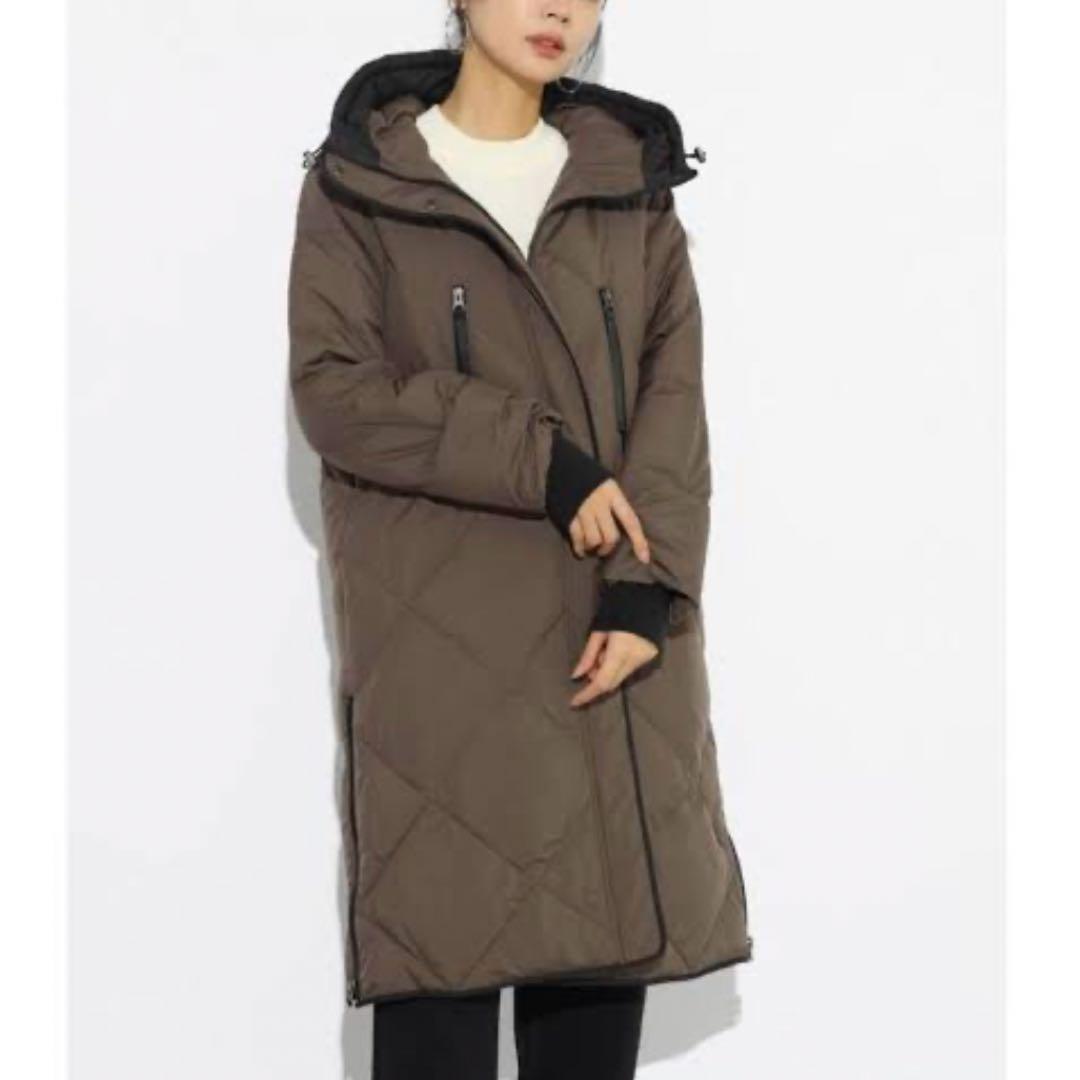 美品 スコットクラブ♡バイカラーロングダウンコート カーキ キルティング 9号