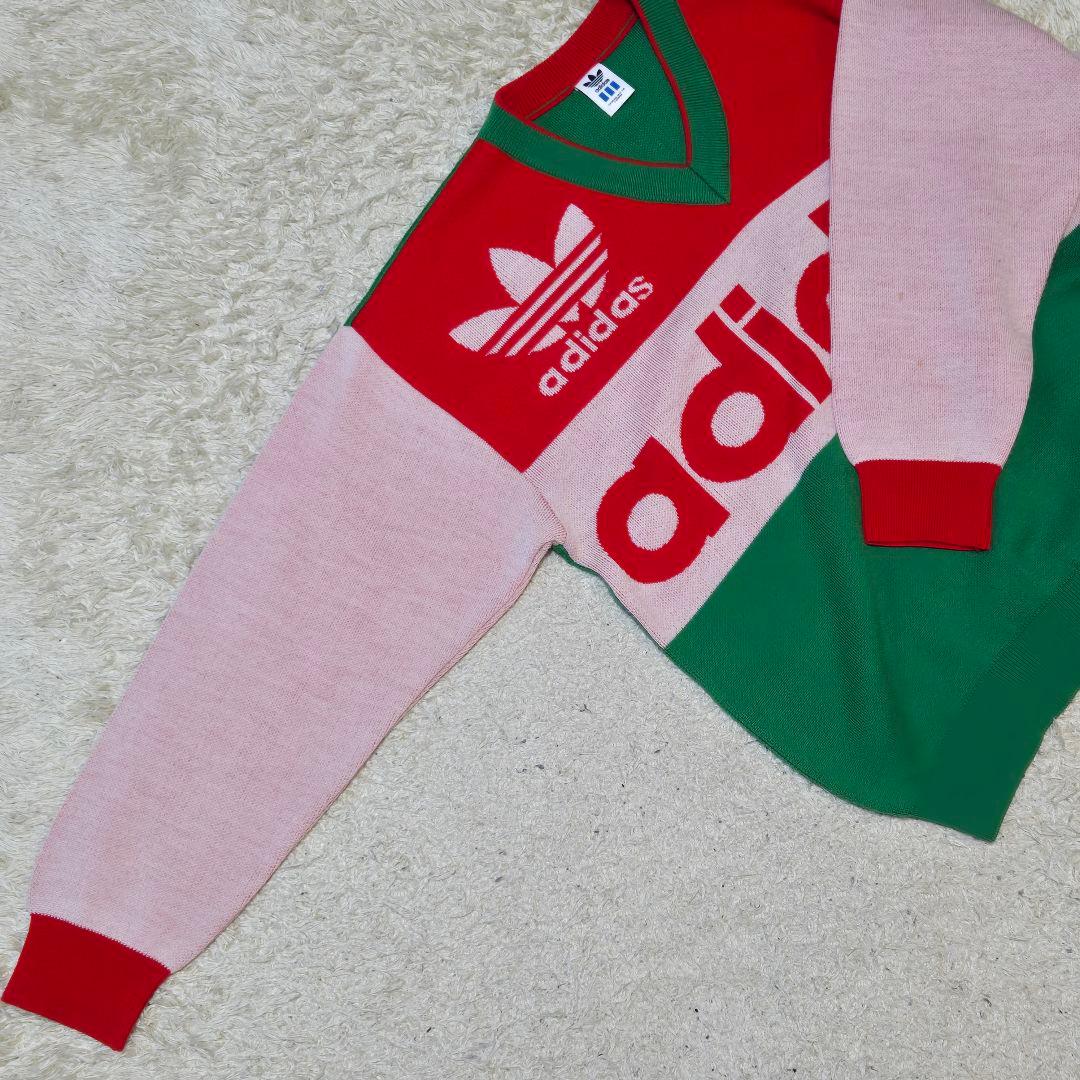 アディダス ニット 長袖 ビッグロゴ デサント社製 グリーン レッド サイズO