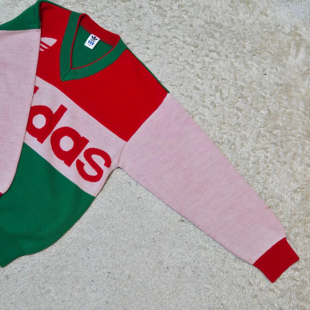 アディダス ニット 長袖 ビッグロゴ デサント社製 グリーン レッド サイズO