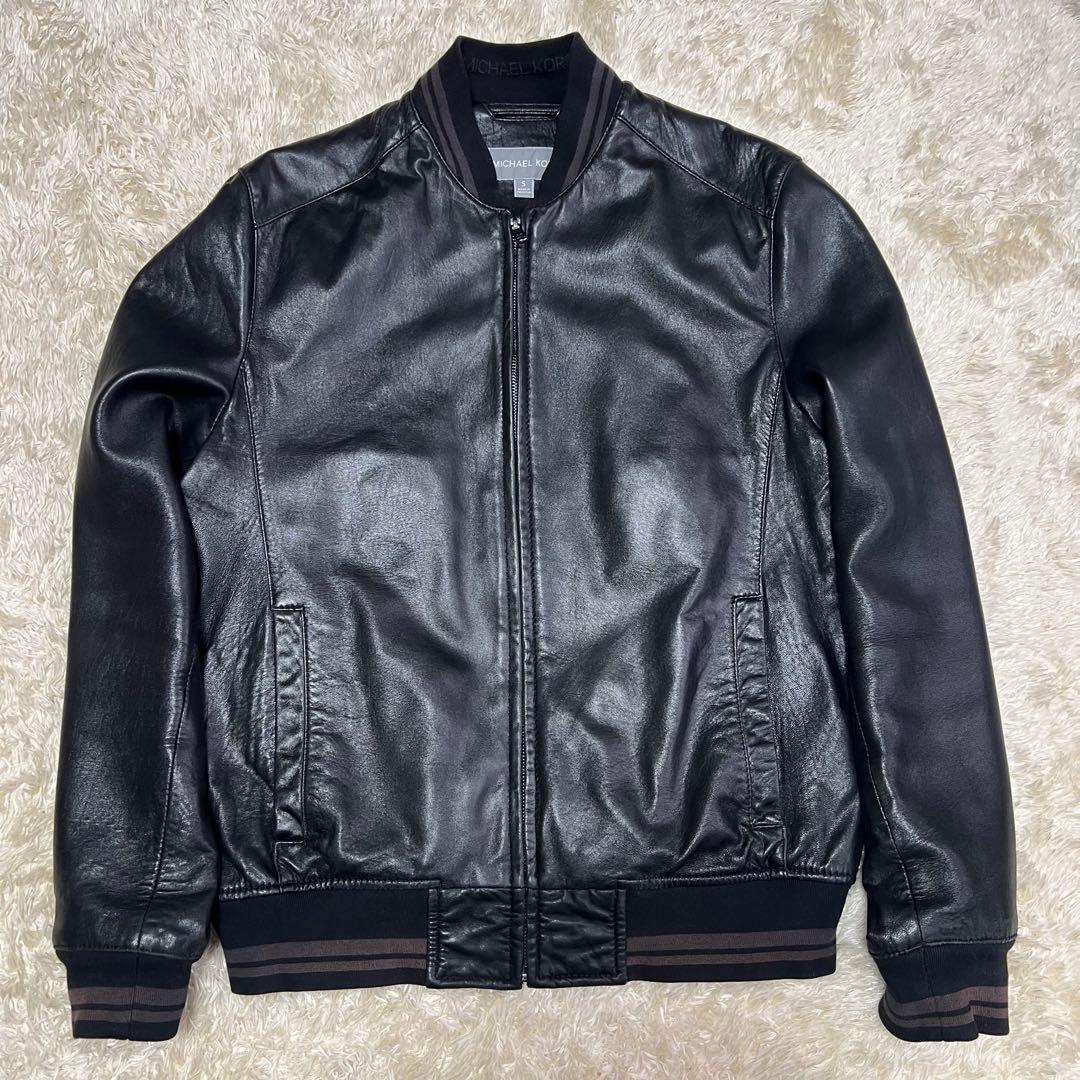 マイケルコース　ラムレザー　シングルライダース　革ジャン　総柄　S 黒