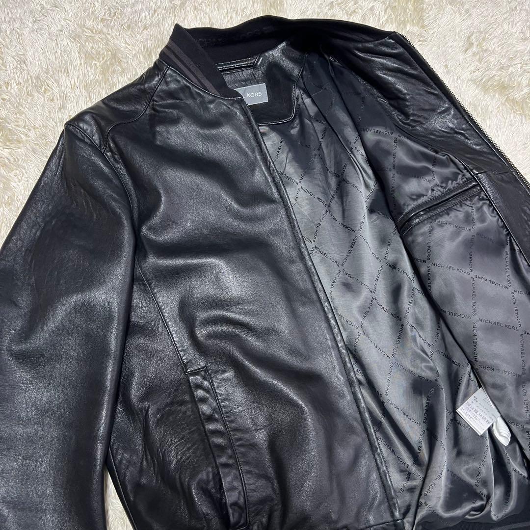 マイケルコース　ラムレザー　シングルライダース　革ジャン　総柄　S 黒