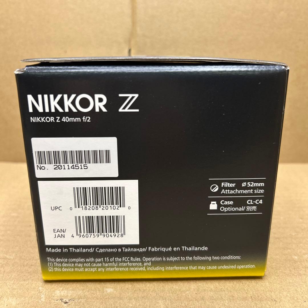 未使用　Nikon 単焦点レンズ NIKKOR Z 40mm f/2 Zマウント