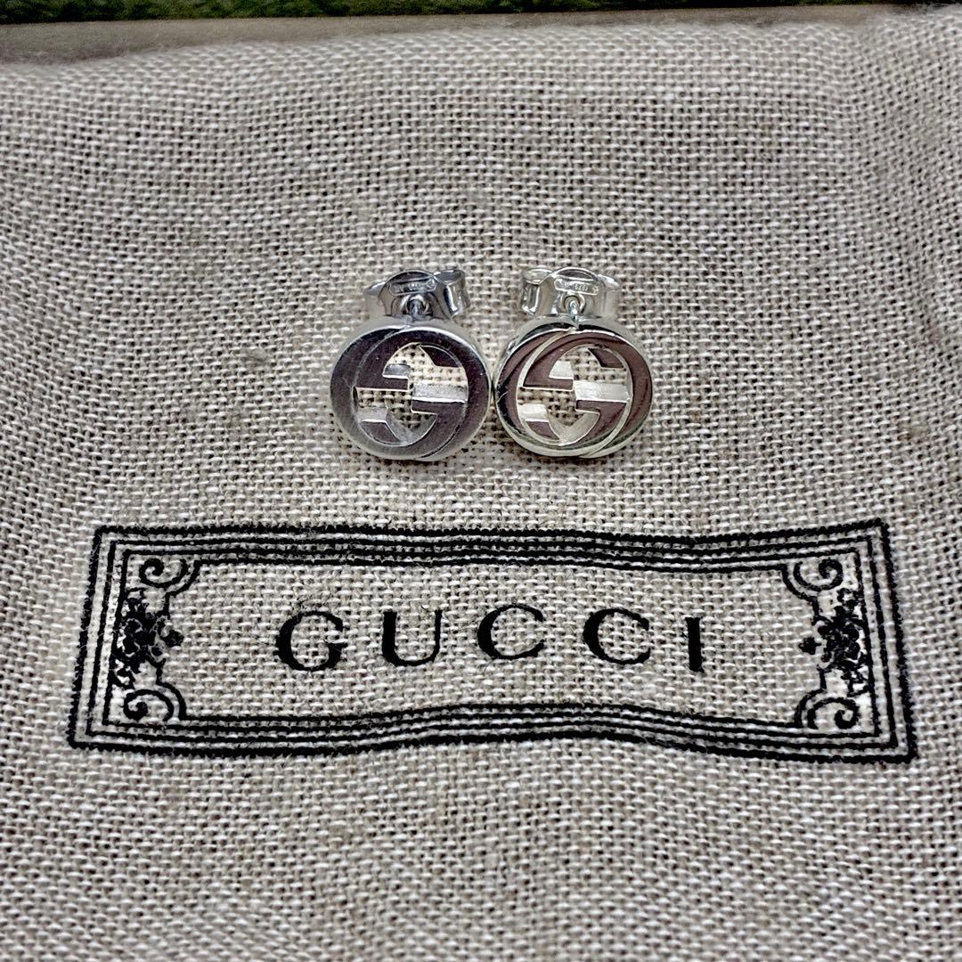 GUCCI グッチ インターロッキングG スタッド ピアス 両耳 シルバー 美品